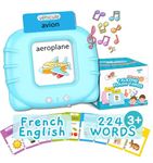 French & English Talking Flash Cards for Toddlers Bilingual Speech Therapy Toys, 224 Sight Words Preschool Learning, Educational Autism Sensory Toys for Kids Age 2+ Blue_112Cards (French & English)