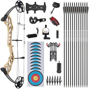 Compound Bow and Arrow for Youth Adult Archery Expert Beginner, Adjustable 19-70LB Draw Weight, 19-30IN Draw Length,Right Hand Archery Set, Archery Hunting Bow Set (Desert)