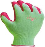 Digz Women's Stretch Knit Garden Gloves with Polyurethane Coating, Green/Pink, Small
