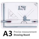 Preciva A3 Drawing Board Set, Technical Drafting Table Metric System 51 * 36.5 cm, Multi-function Drawing Board Tool with Parallel Motion Accessories, Adjustable Angle