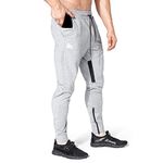 BROKIG Men Stripe Gym Joggers Pants, Causal Tapered Workout Sweatpants Jogging Sweat Track Pants with Zipper Pocket (Grey, Large)