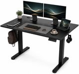 Claiks Electric Standing Desk 120x60cm Height Adjustable Desk with 3 Memory Presets & Sit Stand Reminder, Quiet Home Office Computer Desk with LED Display, Cable Holes & Hooks, Black
