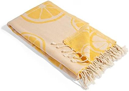 InfuseZen Turkish Bath & Beach Towel – 69" x 39" - Reversible Citrus Print - 100% Organic Turkish Cotton - Soft, Lightweight, Absorbent Peshtemal - Quick Dry, Sand Free - Pool, Gym - Lemon