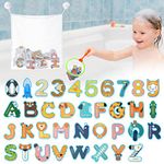 OFFCUP Bathroom Alphabet Toys, 36pcs Bath Letters and Numbers, Bathtub Letter Toys Kids Bath Toys with Organizer Bag and Children's Fishing Net for Toddlers Kids Games Learning