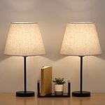 LIANTRAL Bedside Table Lamps Set of 2, Modern Small Desk Lamp with Linen Fabric Shades & Black Metal Frame for Bedroom, Living Room, Office