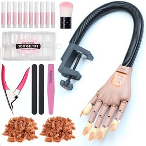 Acrylic Nails Practice Hand Kit, BORNBYME Nail Training Adjustable Finger Kits with 200 PCS Nail Tips, Nail File, Nail Brush and Nail Clipper