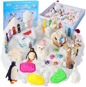 FIIOEOY Snow Sensory Bin, Play Sand Art Kit for Kids with Sensory Sand, Arctic Animal Figures, Winter Wonderland Sensory Snow Toy Birthday Gift for Toddler Ages 3 4 5 6 7 8