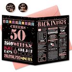 50th Birthday Card, 50th Birthday Gifts for Women, 50th Birthday Decorations for Her, Jumbo Birthday Cards for 50 Year Old Daughter, Back in 1974 Birthday Card for Wife Friends, Rose Gold