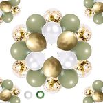 62Pcs Sage Green Balloons Kit Eucalyptus Pearl White Gold Confetti Balloon Wedding Decorations Baby Shower Decoration Birthday Party Decorations Children's Forest Party with 2 Ribbons（12inch）…