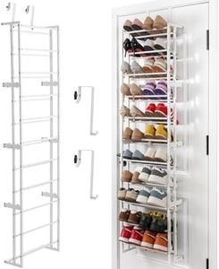 HUXOR 11 Tier Over The Door Shoe Organizer, Heavy-Duty Metal Shoe Rack for Door, Fit 22 Pairs Hanging Shoe Organizer for Sneakers, High Heel (White)