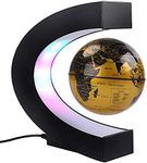 Floating Globe with Colored LED Lights C Shape Anti Gravity Magnetic Levitation Rotating World Map for Children Gift Home Office Desk Decoration (Gold, Without switch)