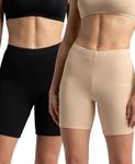 Jockey 1529 Women's High Coverage Super Combed Cotton Elastane Stretch Shorties with Concealed Waistband (Pack of 2)_Black & Skin_XXL