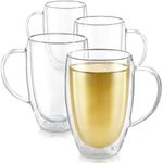 Teabloom Double Walled Mugs - 12 oz / 350 ml – Set of 4 Insulated Glass Mugs for Tea, Coffee, and More – Clear Bliss Collection