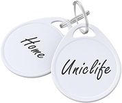 Uniclife 1.5 Inch Tough Plastic Key Tags Sturdy Round White Item Identifiers with Blank Paper Label Stickers and Split Rings, 50 Pack