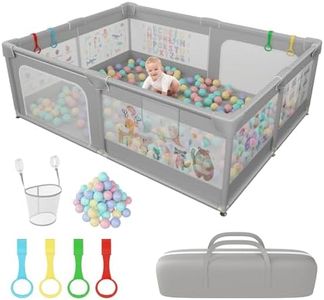 Hiaksedt 200x150cm Playpen Baby, Extra Large Baby Play Pen for Toddlers with Pattern Anti-Slip Sturdy Play Yards Fence with 50 Balls, 4 Pull Rings, Ball Storage & Zipper Door (Gray)