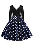 EFOFEI Lady's Floral Polka Dots Cocktail Party Swing Dress Point Party Cocktail Dress A Line Rockabilly Dress Navy Blue L