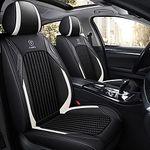 Awotzon Custom Car Seat Cover for Ford Mustang 2004-2023 5 Seat Complete Set PU Leather Car Seat Cover Cushion All Season Airbag Compatible Seat protectors(Black White)