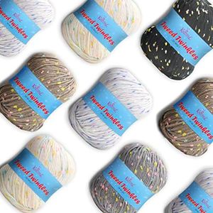 Tweed Twinkles Soft Baby Yarn for Crocheting, 8 Skeins, 696Yds/400G, Free Patterns - Acrylic Baby Blanket Knitting Yarn with Flecks - Size 3 DK Light Worsted Weight - Neutral Pack