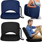 Thyle 2 Pcs Stadium Seats Cushion 20 Inch Wide Folding Floor Bench Seats Waterproof Cushion Chair for Bleacher with Back Support, 6 Reclining Positions, Lightweight for Indoor Outdoor, Black and Blue