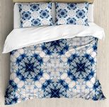 Ambesonne Ethnic Duvet Cover Set, Tie Dye Effect Print Art Featured Odd and Hazy Forms in Symmetric Axis Design, Decorative 3 Piece Bedding Set with 2 Pillow Shams, King Size, Blue Grey