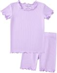 pureborn Toddler Pajamas Set Pjs - Little Girl Short Sleeve Snug Fit Cotton Sleepwear 2pcs Light Purple 2T