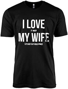 I Love It When My Wife Lets Me Play Video Games Men's Modern Fit Fun Casual T-Shirt Printed Graphic Tee, Solid Black, Large