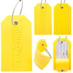 BlueCosto - Luggage Tags - Large, Yellow, 5 PK - PVC Suitcase Tags w/Privacy Cover & Stainless Steel Wire Loops - Personalised Baggage Identifiers for Travel - Backpack Name Labels