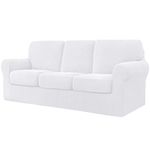 CHUN YI 7 Pieces Stretch Sofa Cover 3 Seater with Three Separate Cushions and Backrests Stylish Jacquard Spandex Fabric Sofa Slipcover for Living Room Furniture Protector(3 Seater，White