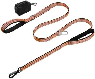 WINGOIN Dog Leash for Large Medium Small Dogs, Heavy Duty Dog Leashes with Double Handle, Poop Bag Holder, Car Seat Belt Buckle, Reflective Tactical Pet Lead for Walking, Training (Orange, 5FT)