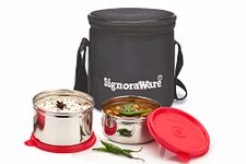 Signoraware Executive Stainless Steel Lunch Box Set 2 with bag | Stainless-Steel Leak-Proof Containers | Full Meal Boxes (Container Size 350mlx1 | 500mlx1 | Red)