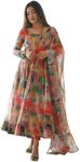 Indian Woman Soft Stitched Organza Silk Floral Gown Set Anarkali 538b, Multicolor 2, XX-Large