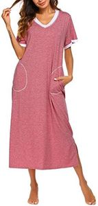 Ekouaer Women's Full Length Short Sleeve Nightgown, A-red, Medium