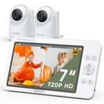 bonoch Baby Monitor with 2 Cameras and Night Vision, 7" 720P HD Split Screen Video Baby Camera Monitor No WiFi with 6000mAh Battery, 2-Way Talk, Temperature, Hack Proof, Remote PTZ, 8 Lullabies