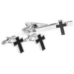 MRCUFF Cross Cufflinks Christian Pair Cufflinks & Tie Bar Clip Presentation Gift Box & Polishing Cloth