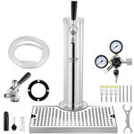 VEVOR Kegerator Tower Kit, Single Tap Beer Conversion Kit, Stainless Steel Keg Beer Tower Dispenser with Dual Gauge W21.8 Regulator & S-System Keg Coupler, Beer Drip Tray for Party Home