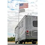 Camco Telescoping Camper/RV Flagpole Kit | Features Adjustable Pole Height Extends to 20-Ft & Collapses to 65-In | Includes Tire-Anchored Flagpole Holder, Storage Bag & 3’ x 5’ American Flag (51600)