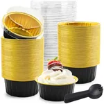 NPLUX 5 OZ Mini Loaf Pans with Lids Small Cake Containers Baking Cups for Pudding Souffle Party Wedding Birthday(100 Pack, Black Gold)