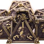 SIQUK 7-Die Metal Dice for DND Polyhedral Dice with Box D20 D12 D10 D% D8 D6 D4 Dice Set for Dungeons and Dragons Roll Playing Game Pathfinder Warhammer RPG MTG Board Games (Antique Bronze)