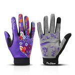 DuShow Cycling Gloves Women Full Finger Purple Flower Touchscreen Bike Gloves Gel Padded Bicycle Long Gloves Mountain Biking Riding Gym Sport Gloves(L,Purple Flower)