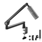 CMTECK Microphone Boom Arm, Extended Riser, Premium Low Profile Microphone with Cable Management, 360° Rotatable Boom Arm, Sturdy Aluminum Mic Desk for Blue Yeti Shure