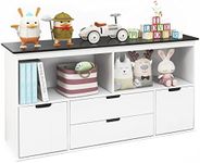 Giantex Kid's Toy Cabinet, TV Cabinet w/ 2 Open Compartments & 4 Drawers, Wooden Sideboard, Toy Organizer for Children's Room & Living Room, 121 x 33 x 62cm, White