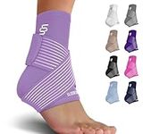 Sleeve Stars Ankle Brace for Sprained Ankle, Plantar Fasciitis Relief Achilles Tendonitis Brace, Ankle Support for Women & Men with Strap, Heel Protector Wrap for Pain & Compression (Single/Light Purple)