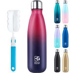 BOGI Insulated Water Bottles,500ml Metal Water Bottles,Leakproof Stainless Steel Water Bottle-Keep Hot and Cold Water Bottle-Bike Gym Sports Water Bottle for Girls Boys with Cleaning Brush(DRed)