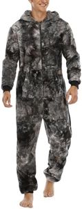 Lu's Chic Men's Hooded Onesie Pajamas Lightweight Fuzzy Fleece Zip Up Jumpsuit Long Sleeve Long Pants One Piece Pjs, Tie Dye Dark Grey, Small