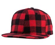 Quanhaigou Classic Snapback Hat Hip Hop Flat Bill Visor Cap - Unisex Adult Adjustable Baseball Hats, Plaid Red Black, One Size