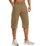 EKLENTSON Men's Cargo Shorts 3/4 Length Lightweight Hiking Walking Golf Shorts Breathable Quick Dry Work Casual Shorts with Zip Pockets Khaki,40