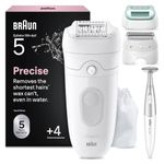 Braun Silk-épil 5, Epilator for Easy Hair Removal, Wet & Dry, Lasting Smooth Skin, with Lady Shaver, Trimmer Comb, Beginner Cap Heads & Bikini Trimmer, 5-251, White/Grey