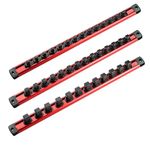 ACEBON Magnetic Socket Organizer Set, 3 Pack 1/2" & 3/8" & 1/4" Aluminum Socket Rails, Heavy Duty Magnetic Socket Holder for Tool Box Garage Workshop, Holds 40 Sockets