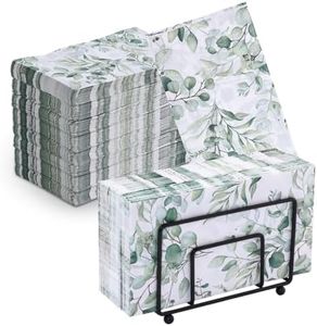 100Pcs Disposable Greenery Hand Towels and Metal Napkin Holder for Bathroom,Decorative Guest Napkins Paper and Black Napkin Holder for Baby Shower Party Supplies Table Decor