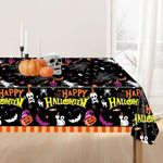 Halloween Table Cloth Plastic Decorations - Pumpkin Skull Tablecloth Cover Party Decor for Rectangle Tables Black 54X108 Inch(1 Pack)